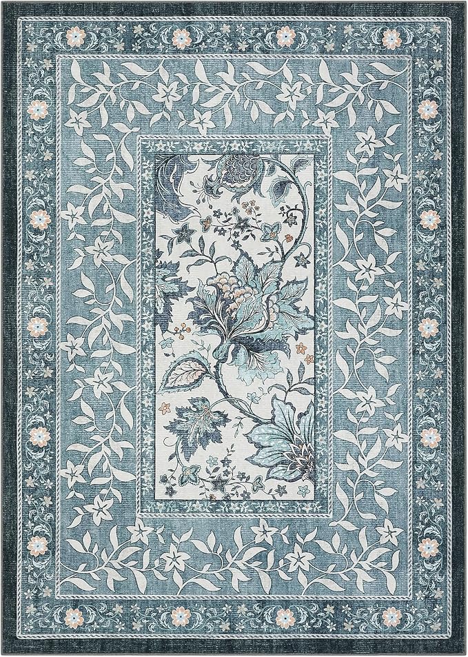 GarveeHome Provence Misty Blue 3x5 Rug Washable Non-Slip Low-Pile Indoor Rugs - Image 5