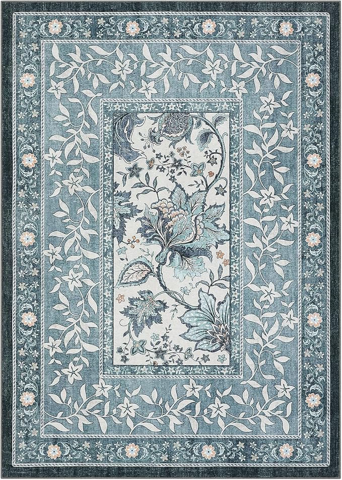 GarveeHome Provence Area Rugs 10x13 Living Room, Botanical Grove Misty Blue - Image 5