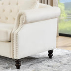 2 Piece Beige Velvet Chesterfield Sofa Set - Image 7