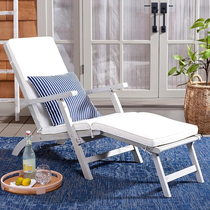 SAFAVIEH Outdoor Collection Palmdale Grey Solid Wood/Beige Cushion - Image 2