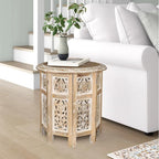 Lightnpro Hand Carved Solid Mango Wood Octagonal Accent Table - Image 4