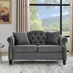 57" Chesterfield Grey Velvet 2-Seater Sofa by Unknown
