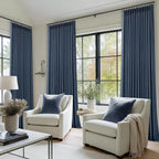 Dark Blue 96 Inch Pinch Pleated Blackout Memory Trained Linen Curtains | Memory - Image 8