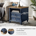 T4TREAM 24'' Farmhouse End Table w/4 Solid Wood Feet, Large 2 Drawers Wide Sofa - Image 3