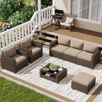 LOUVIXA 7 Piece Outdoor Patio Furniture Set, Rattan Chairs Glass Table Wicker - Image 8
