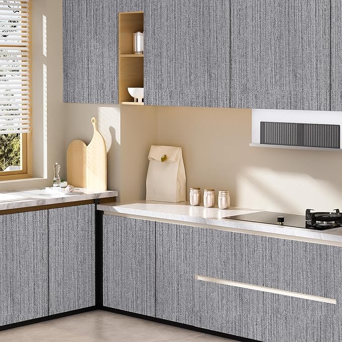 Grey Grasscloth Peel and Stick Wallpaper Faux Linen Textured Self Adhesive - Image 7