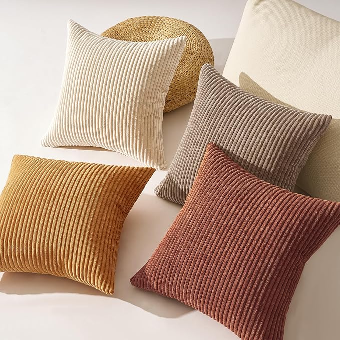 Topfinel Fall Soft Corduroy Throw Pillow Covers 18x18 Inch Yellow Brown | Set - Image 6