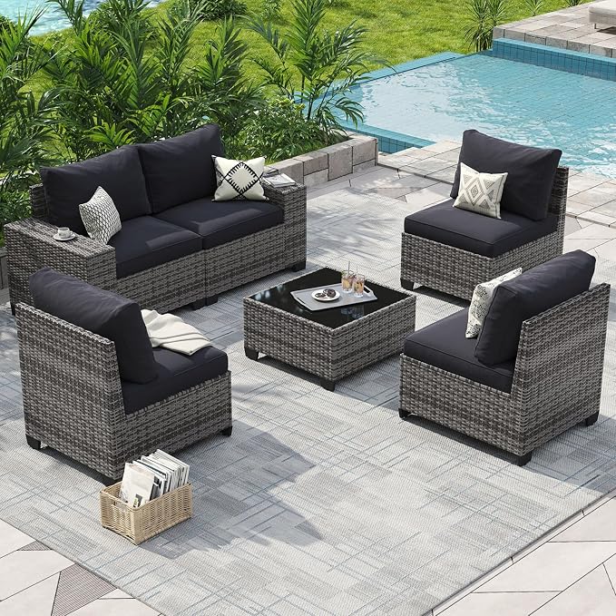 Aoxun Patio Furniture Set, Widen Armrests Wicker Outdoor Sectional by Aoxun