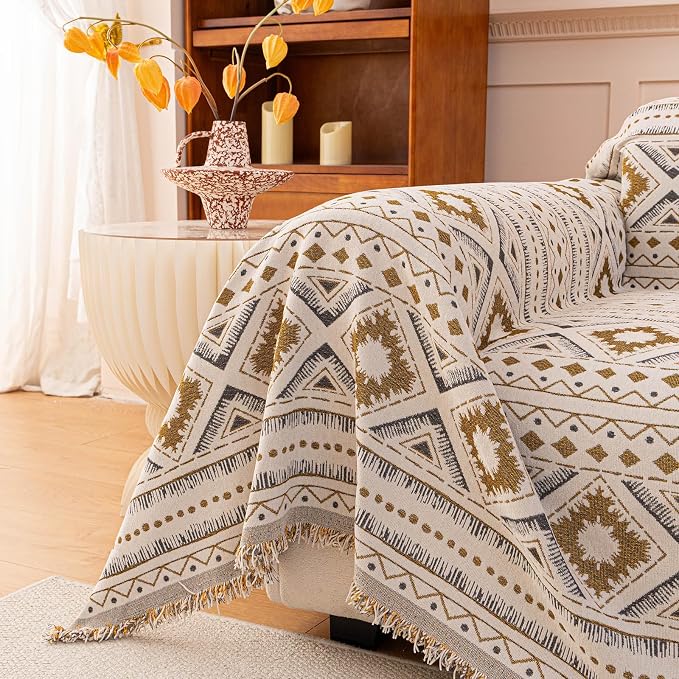VClife Boho Couch Cover, Aztec Geometric Pattern Jacquard Chenille Couch Cover - Image 4
