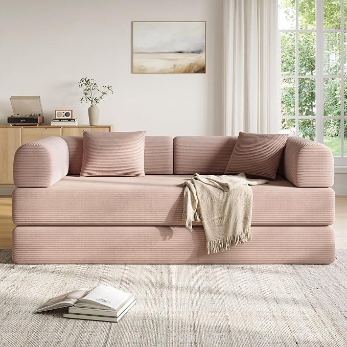 79in Convertible Sofa Bed, Corduroy Boneless Couch Bed, Futon Sleeper Sofa Pull - Image 8