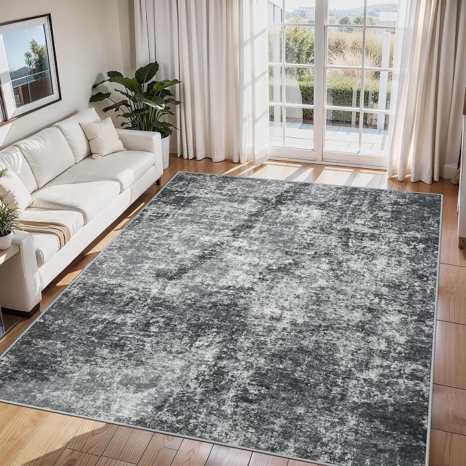 6x9 Area Rugs for Living Room Washable Bedroom Dining Room Black Grey | Modern by Aelenmu