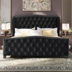 BRELTAM Upholstered Queen Size Bed Frame Velvet Black Tufted Platform Bed Frame - Image 9
