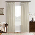 Linen Semi Sheer Beige Tan Pinch Pleated Curtains 92 Inches Long 50Wx92L | 92 by Twodrapes