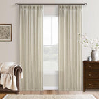 Farmhouse Linen Pinch Pleat Sand Beige Semi Sheer Curtains 105 Inches Long | by Twodrapes