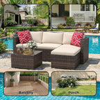 5-Piece Patio Sectional Sofa Set, All-Weather Brown PE Rattan Outdoor - Image 5