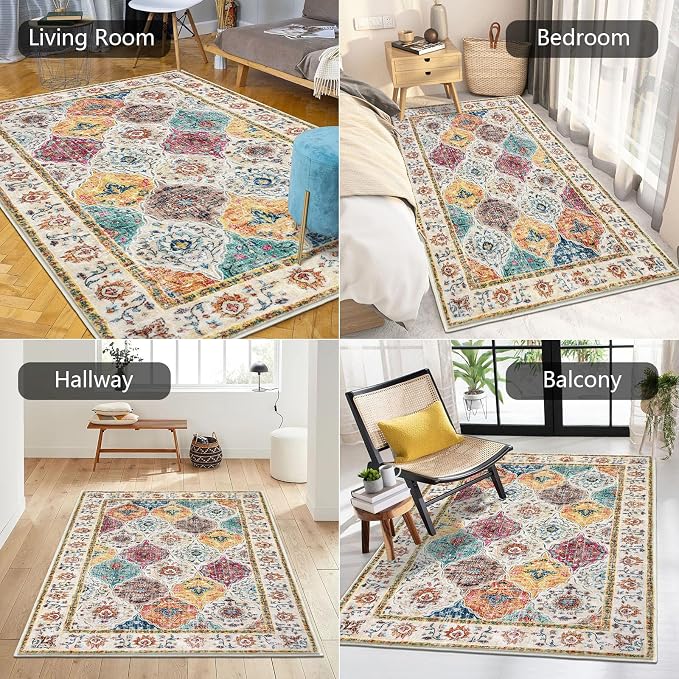 HEBE Area Rug for Entryway 3'x5', Washable Non Slip Boho Bedroom Rug | Soft - Image 5