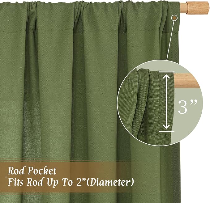 Short Olive Green Linen Curtains 48 Inch - Image 3