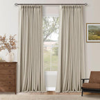 Memory Trained Pinch Pleated 100% Blackout Linen 86 Inch Curtains Oatmeal | by Twodrapes