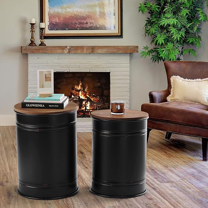 Rustic Storage Ottoman Seat Stool, Farmhouse Accent Side Table, Antique - Image 2