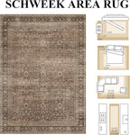 Schweek 10x14 Washable Area Rug Brown Neutral Vintage Distressed Large Rugs | - Image 2