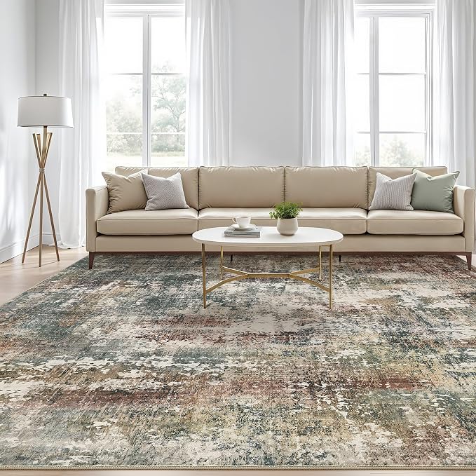 LOONGRUG 6x9 Area Rugs Washable Neutral Modern Living Room Rug Green Red | - Image 5