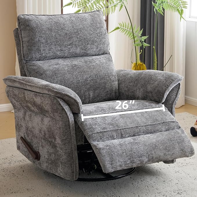 Oversized Glider Rocker Recliner, Chenille Rocking Nursery Chair by Rhevoy