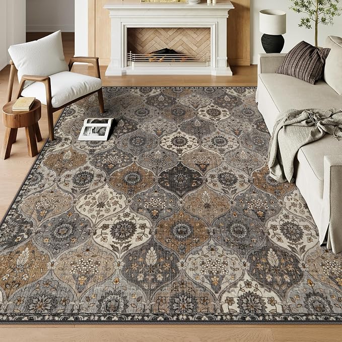 Lahome Moroccan 9x12 Rug for Living Room, Soft Washable Grey Bedroom Rug | by Lahome