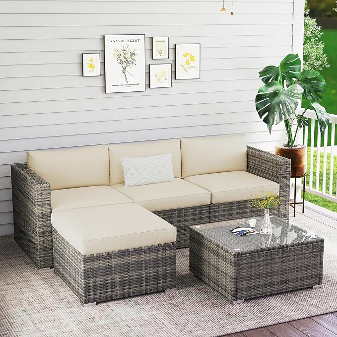 Wisteria Lane 5 Piece Outdoor Patio Furniture Set, All Weather Wicker Rattan - Image 9