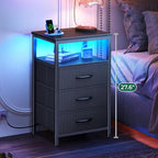 Huuger Night Stand with Charger Station and LED Lights, 3 Drawer Nightstand - Image 4