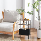 Narrow Side Table with Fabric Basket, Slim Nightstand with 3-Tier Storage Shelf - Image 8