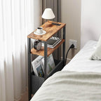 Narrow Side Table with Charging Station Slim End Table Sofa with Magazine Rack - Image 5