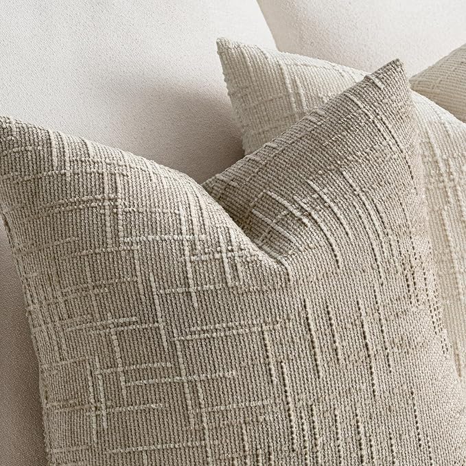 MIULEE Chenille Textured Throw Pillow Covers Light Brown 20x20 Set of 2 | - Image 3