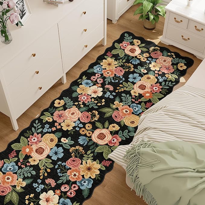 DUKINO 2.6x10 Runner Rug for Hallway, Floral Washable Rug Non Slip, Low Pile - Image 8