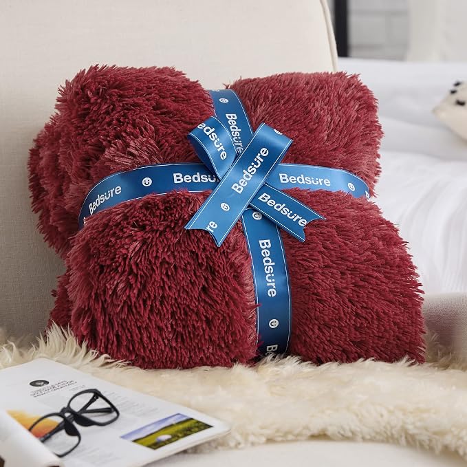 Bedsure GentleSoft Fluffy Burgundy Red King Size Blanket - Image 7