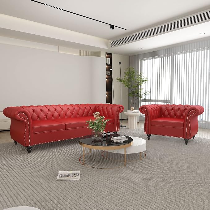 QHITTY 2 Piece Living Room Set, Sectional Chesterfield Sofa Chair Contemporary by QHITTYFurnitureLife