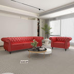 ORRD 2 Piece Living Room Set, Chesterfield Leather Sofa Loveseat Couch Chair by ORRD