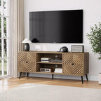 Smuxee Walnut TV Stand with Fluted Diamond Doors, 55.12" Mid Century Modern TV by Smuxee
