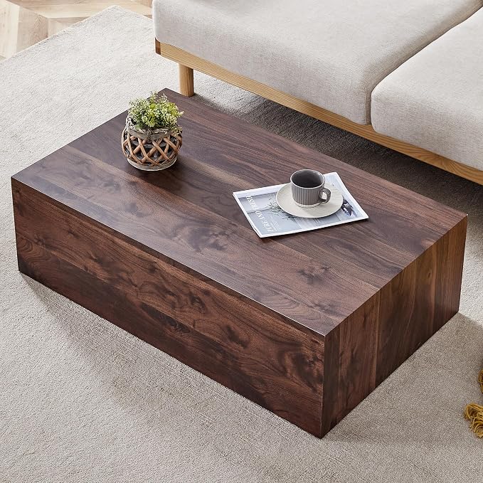 39.3'' Wood Coffee Table with Wood Grain, Rectangular Low Tables by KTRolster