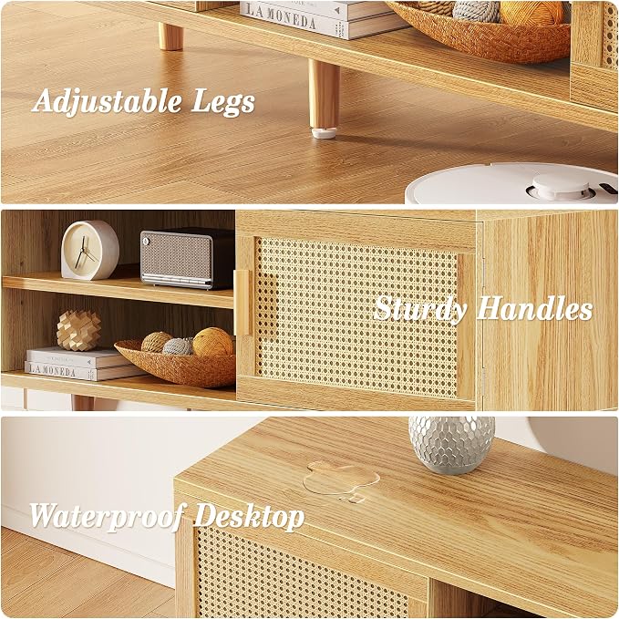 SUPERJARE Boho TV Stand for 75 Inch TV, Entertainment Center - Image 9