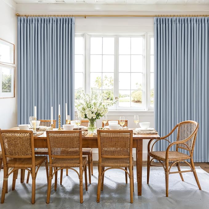 Blue Pinch Pleated Linen Blackout Dual Layer Curtains 108 Inches Length | Light - Image 9