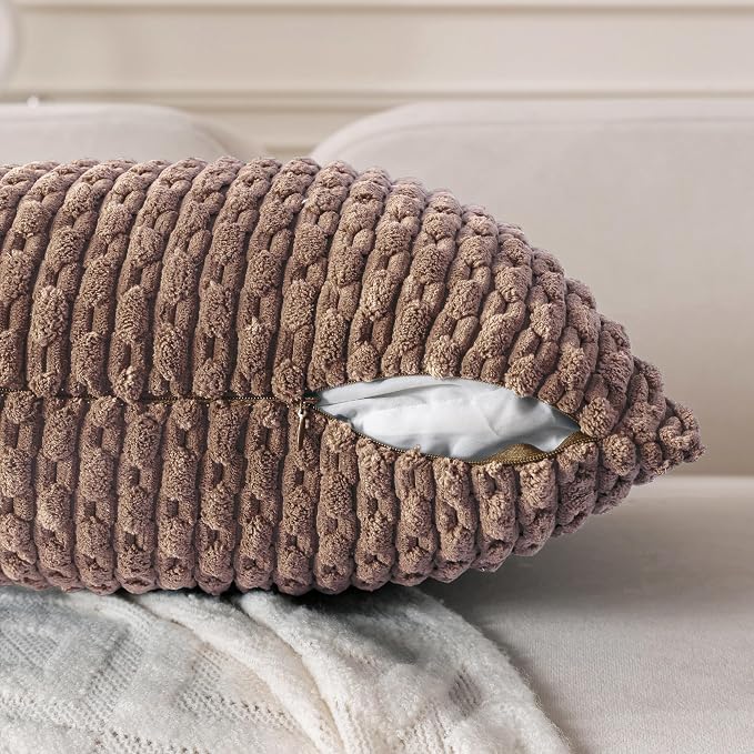 Set of 4 Light Brown Decorative Throw Pillow Covers 20x20 Inch Corduroy Pillow - Image 4