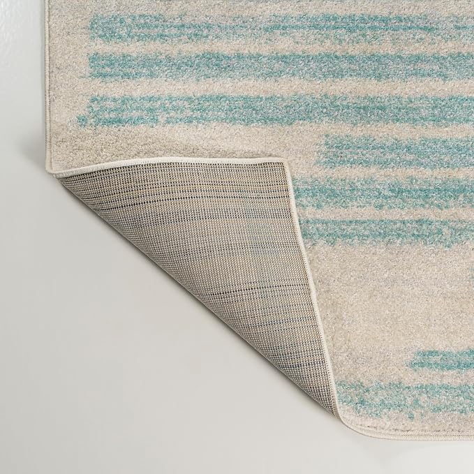 JONATHAN Y Khalil Modern Berber Stripe Cream/Turquoise Indoor Area Rug - Image 9