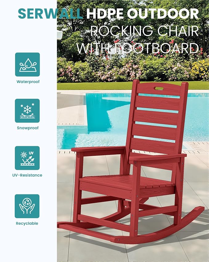 SERWALL Outdoor Rocking Chair, Oversized Rocking Chair - Image 4