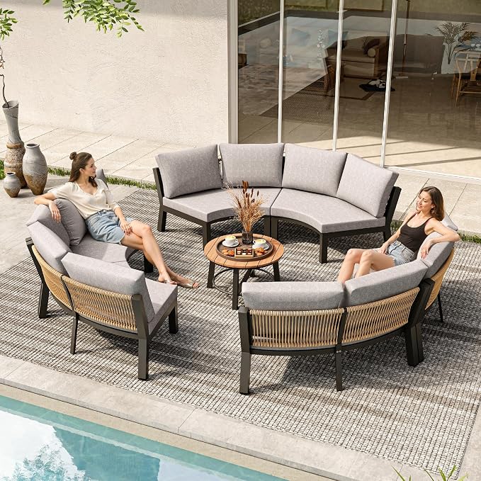 Outdoor Patio Furniture Set, 4 Piece Half Moon Aluminum Patio Conversation Sets - Image 8