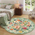 DUKINO 4ft Round Rug, Floral Washable Small Round Area Rug Non Slip, Low Pile - Image 3