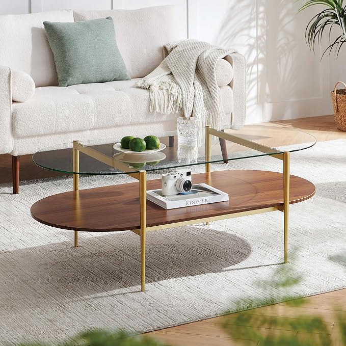 LumFurn X-Large Oval Glass Coffee Table, Mid-Century Modern Design, L47 x W24 x - Image 5