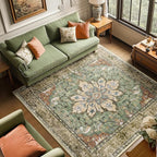 RELEANY Washable Area Rug, Square 8'x8', Brick/Brown/Green | Non-Slip, Water - Image 2