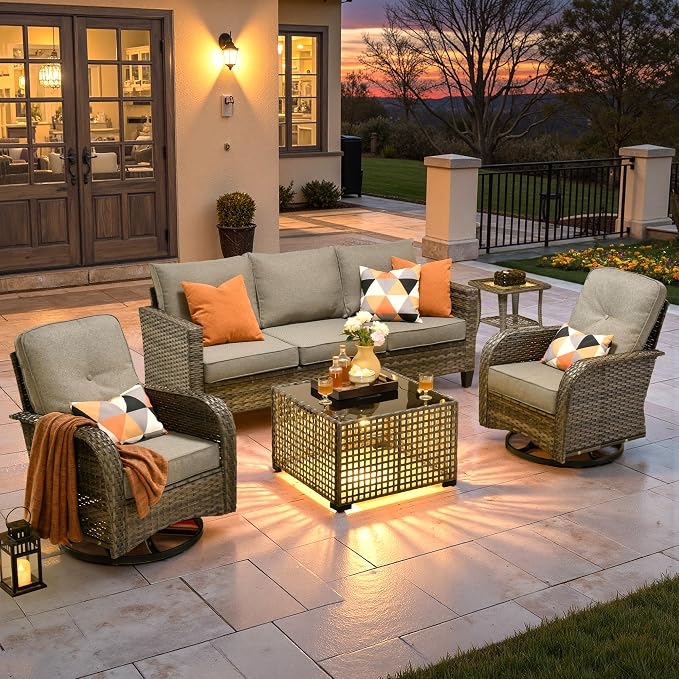 ovios 5 Pieces Patio Furniture Set, Outdoor Wicker Sofa Couch by OVIOS