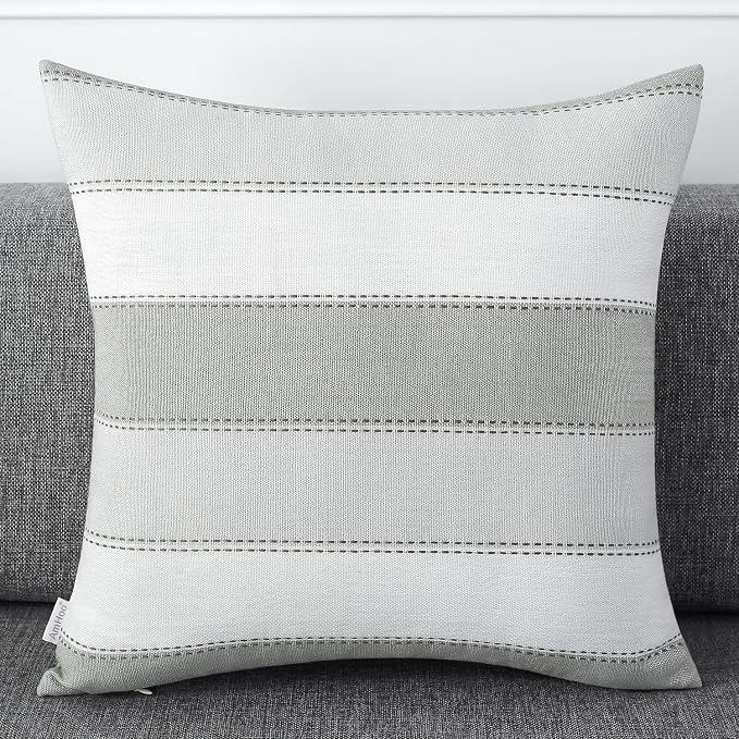 AmHoo Pack of 2 Farmhouse Stripe Check Throw Pillow Covers Set Case Cotton - Image 2