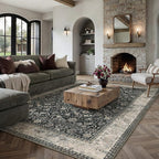 6x9 Black Beige Vintage Floral Washable Area Rug - Image 3